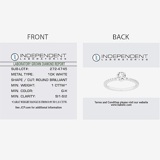 (G-H / Si1-Si2) Womens 1 CT. T.W. Lab Grown White Diamond 10K Gold Round Side Stone Engagement Ring