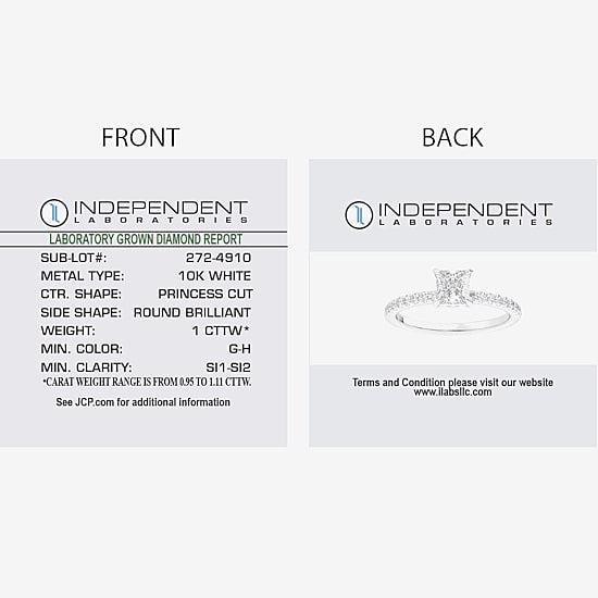 (G-H /  Si1-Si2) Womens 1 CT. T.W. Lab Grown White Diamond 10K Gold Side Stone Engagement Ring