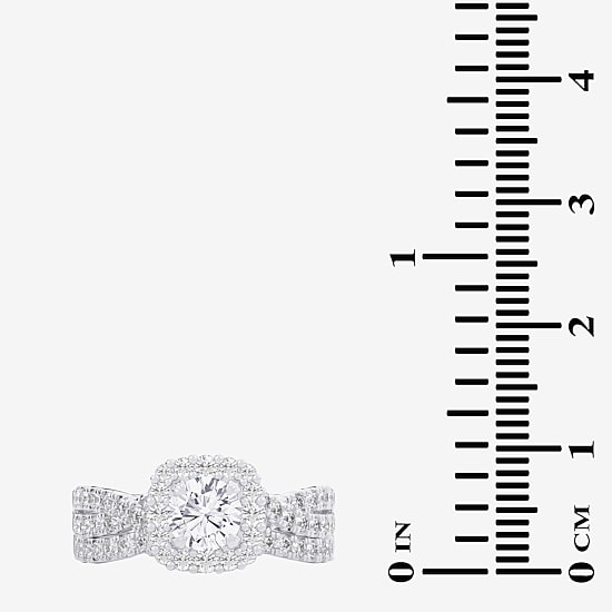 Signature By Modern Bride (G-H / Si1-Si2) Womens Lab Grown White Diamond 10K Gold Round Side Stone Halo Bridal Set