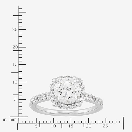 (H-I / Si1-Si2) Womens 2 CT. T.W. Lab Grown White Diamond 10K Gold Round Side Stone Halo Engagement Ring