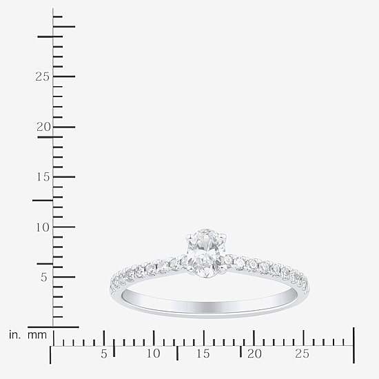 (H-I / Si1-Si2) Womens 1/2 CT. T.W. Lab Grown White Diamond 10K Gold Oval Side Stone Engagement Ring