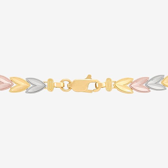 Womens 14K Tri-Color Gold Solid Butterfly 7.5 Inch Link Bracelet