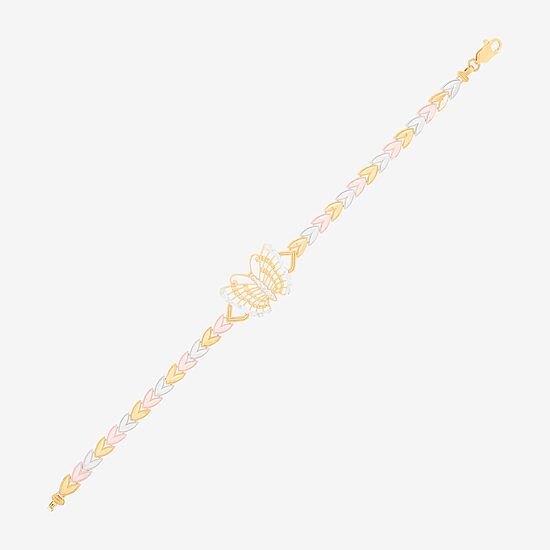 Womens 14K Tri-Color Gold Solid Butterfly 7.5 Inch Link Bracelet