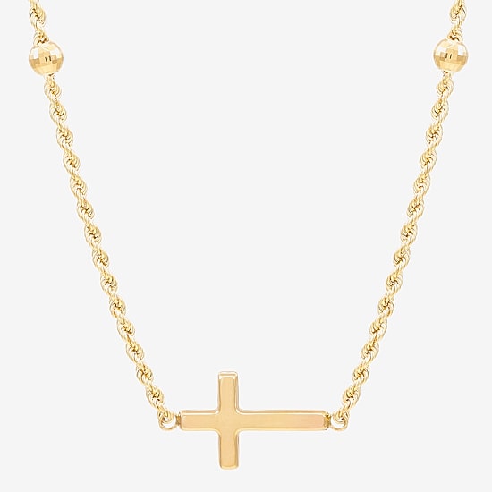 Sideways Womens 10K Gold Cross 18 Inch Pendant Necklace