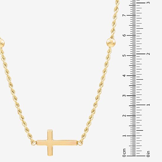Sideways Womens 10K Gold Cross 18 Inch Pendant Necklace