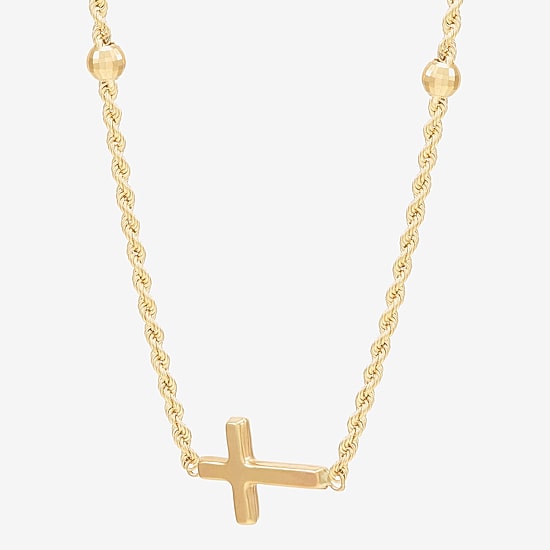 Sideways Womens 10K Gold Cross 18 Inch Pendant Necklace