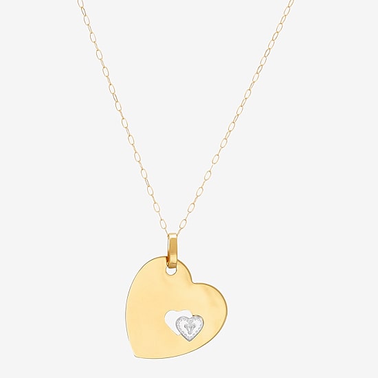 Womens 10K Two Tone Gold Heart 18 Inch Pendant Necklace