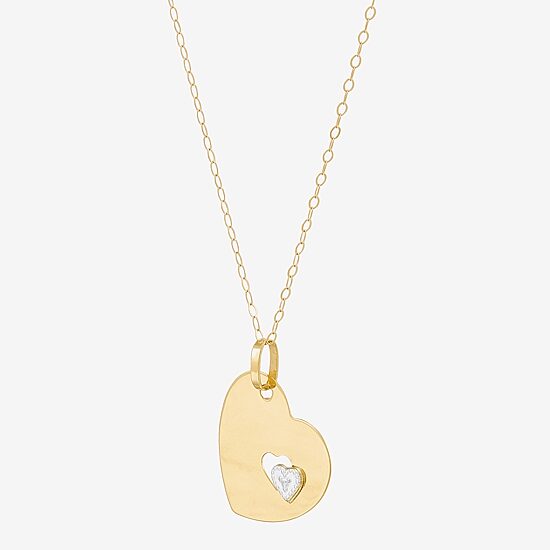 Womens 10K Two Tone Gold Heart 18 Inch Pendant Necklace