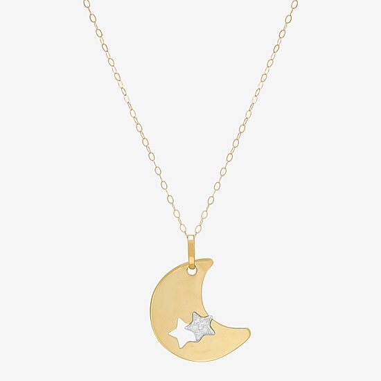 Womens 10K Two Tone Gold Moon Star 18 Inch Pendant Necklace