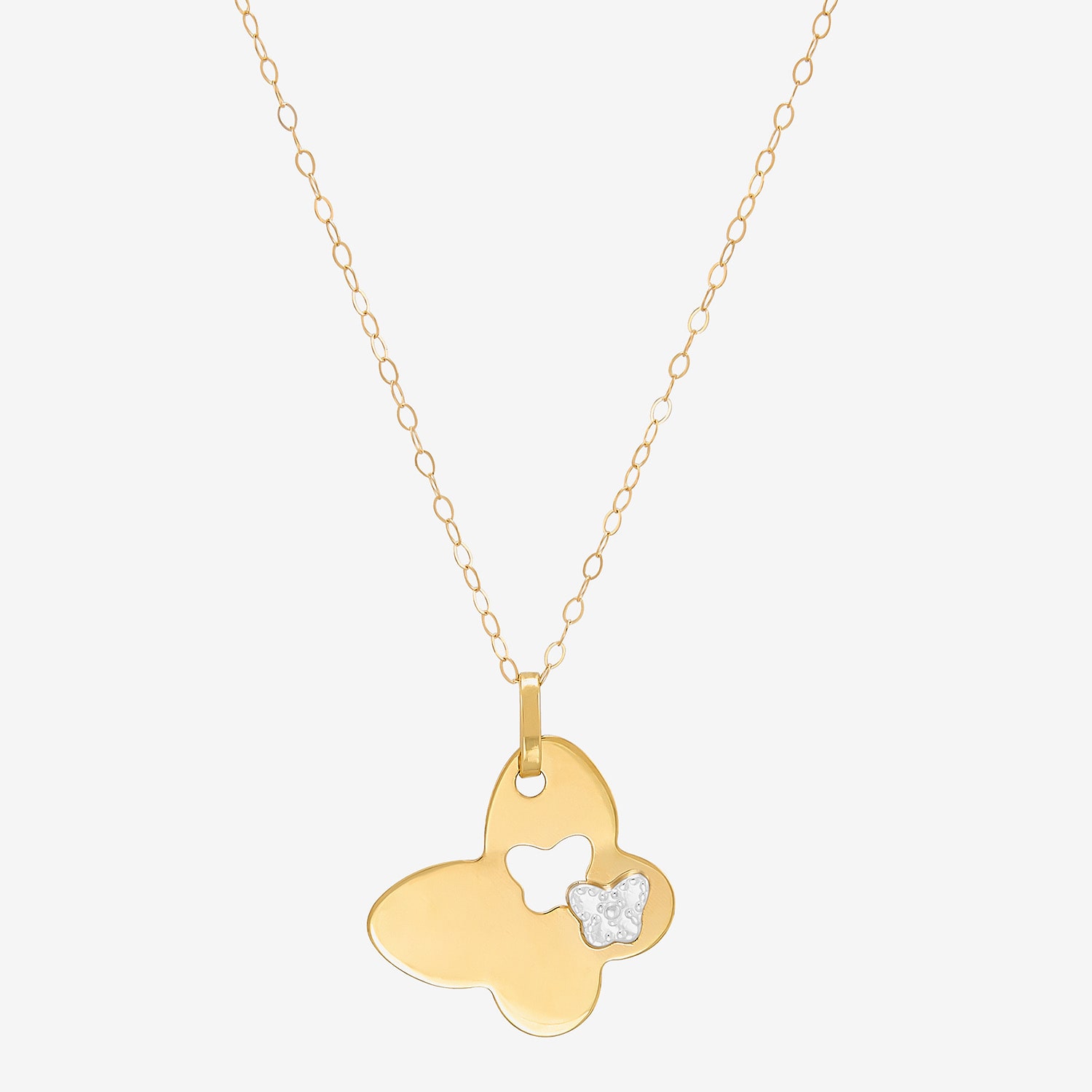 Womens 10K Two Tone Gold Butterfly 18 Inch Pendant Necklace