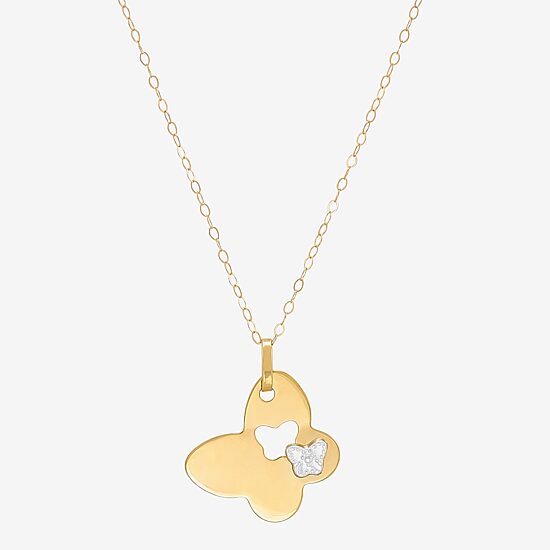 Womens 10K Two Tone Gold Butterfly 18 Inch Pendant Necklace