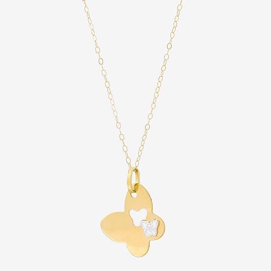 Womens 10K Two Tone Gold Butterfly 18 Inch Pendant Necklace