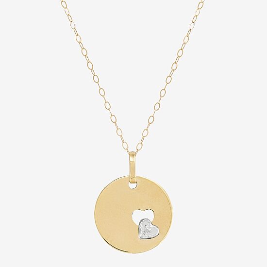 Womens 10K Two Tone Gold Circle Heart 18 Inch Pendant Necklace