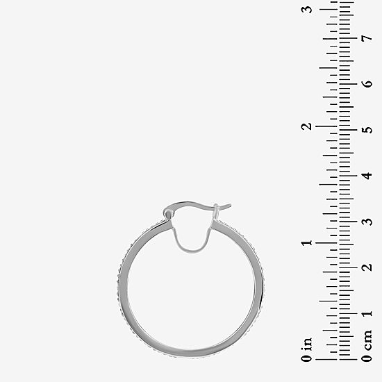 Womens White Crystal Sterling Silver 31.8mm Hoop Earrings