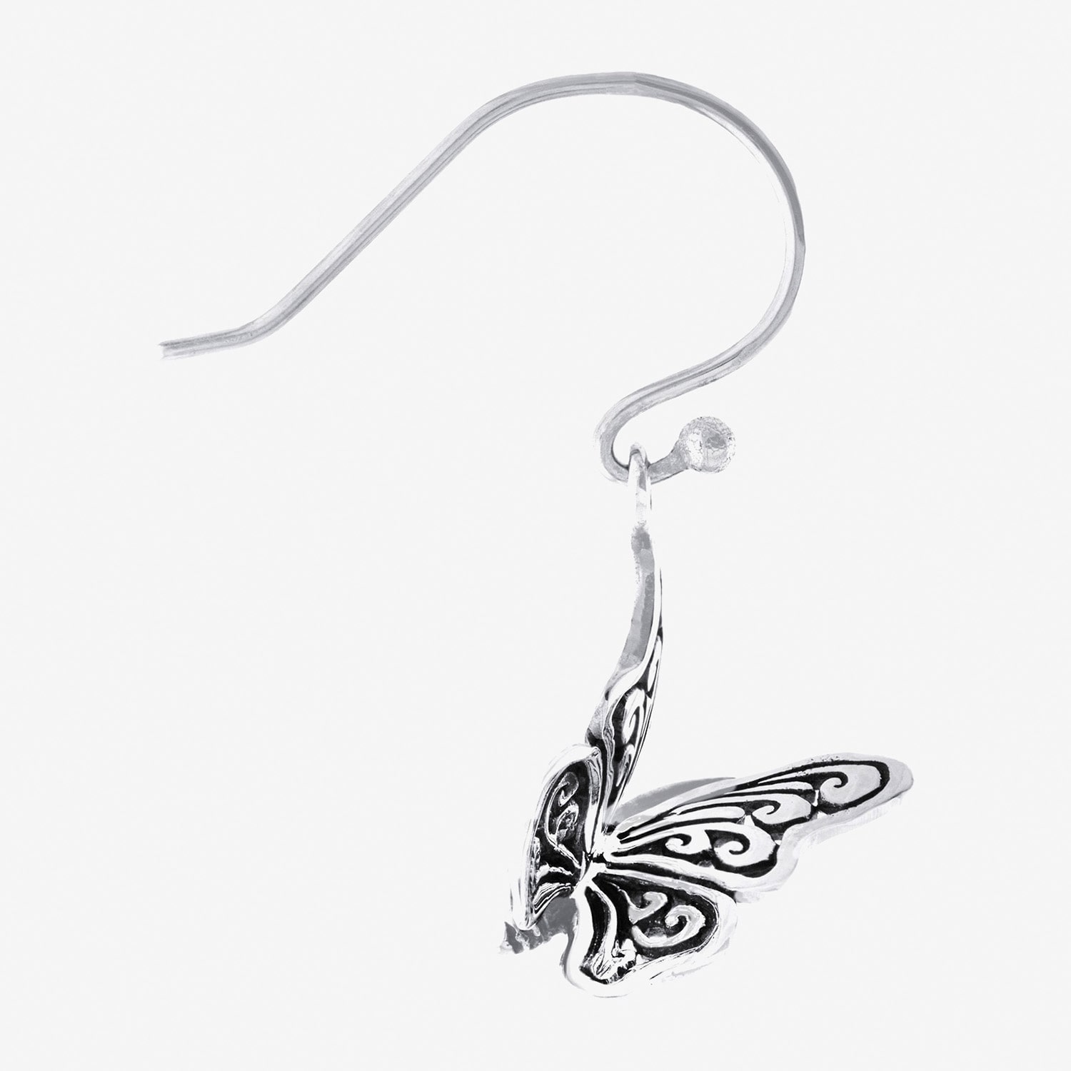 Bali Inspired Womens Sterling Silver Butterfly Drop Earrings