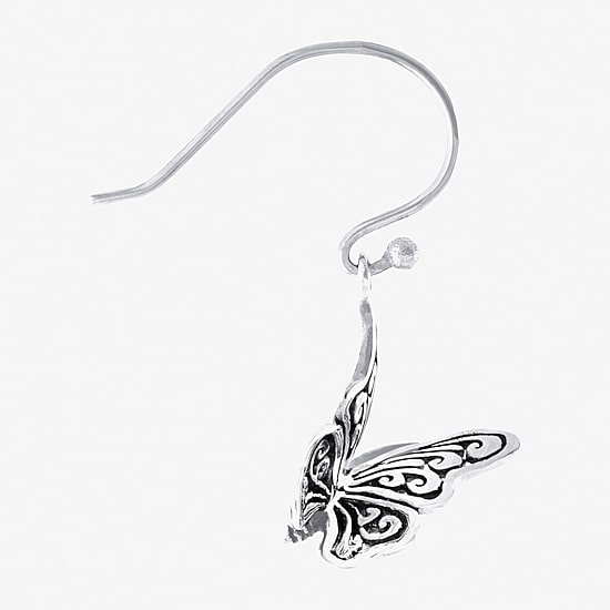 Bali Inspired Womens Sterling Silver Butterfly Drop Earrings