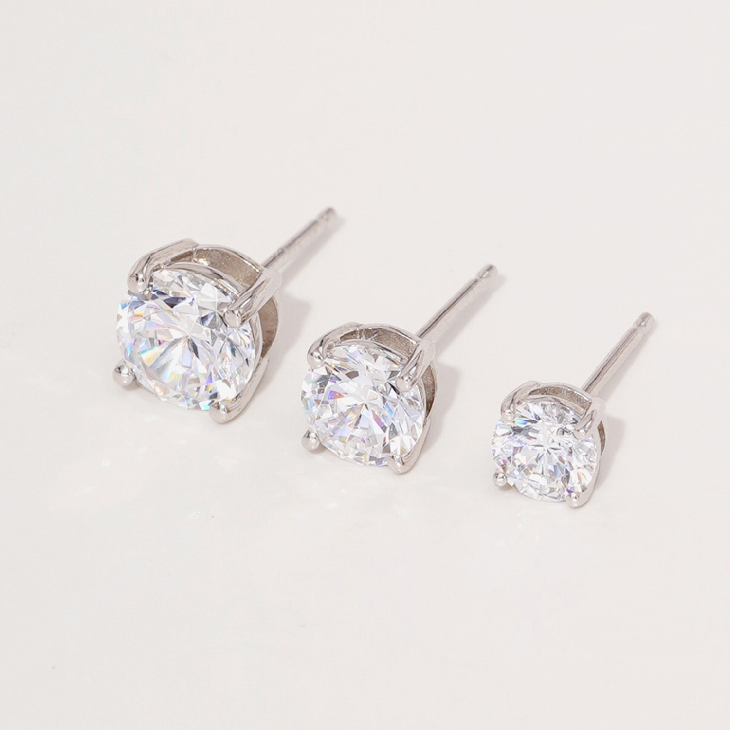 Diamonart Womens Cubic Zirconia Sterling Silver Round 3 Pair Earring Set