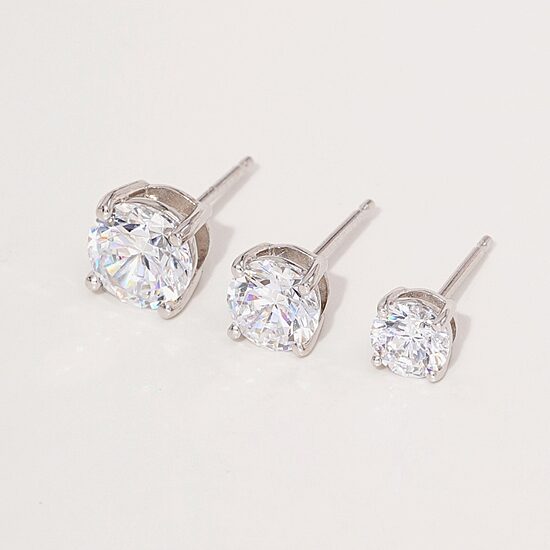 Diamonart Womens Cubic Zirconia Sterling Silver Round 3 Pair Earring Set