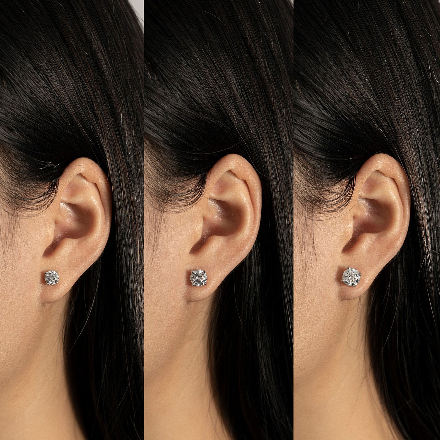 Diamonart Womens Cubic Zirconia Sterling Silver Round 3 Pair Earring Set