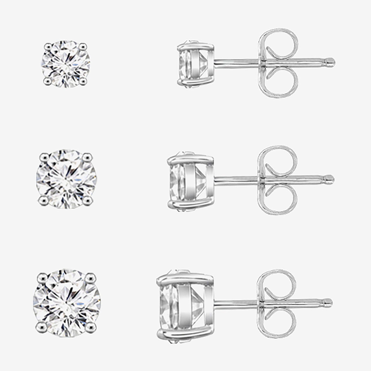 Diamonart Womens Cubic Zirconia Sterling Silver Round 3 Pair Earring Set