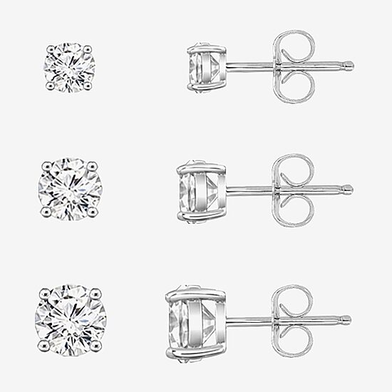 Diamonart Womens Cubic Zirconia Sterling Silver Round 3 Pair Earring Set