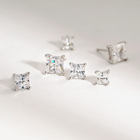 Diamonart Womens Cubic Zirconia Sterling Silver Square 3 Pair Earring Set