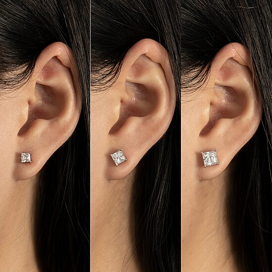 Diamonart Womens Cubic Zirconia Sterling Silver Square 3 Pair Earring Set