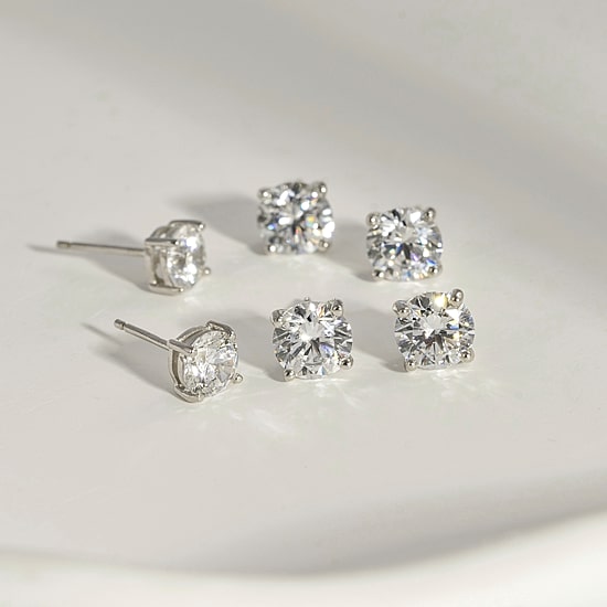 Diamonart Womens Cubic Zirconia Sterling Silver Square 3 Pair Earring Set