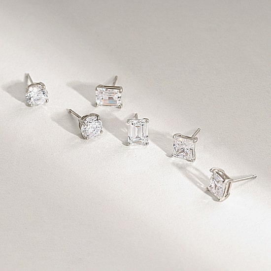 Diamonart Womens Cubic Zirconia Sterling Silver 3 Pair Earring Set