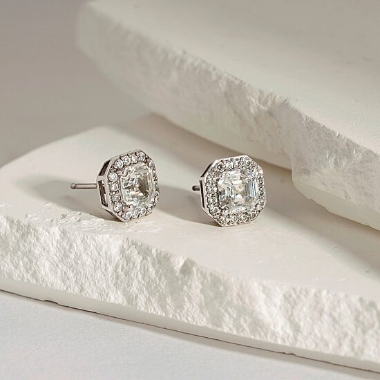 Diamonart Cubic Zirconia Sterling Silver 10.3mm Stud Earrings