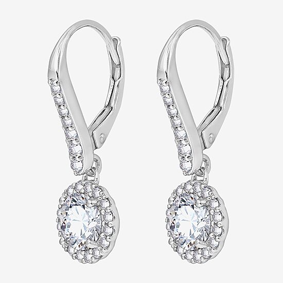 Diamonart Womens Cubic Zirconia Sterling Silver Round Drop Earrings