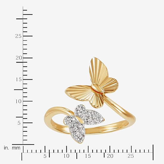 (H-I / Si1-Si2) Womens 1/10 CT. T.W. Lab Grown White Diamond 14K Gold Over Silver Sterling Silver Butterfly Bypass  Cocktail Ring