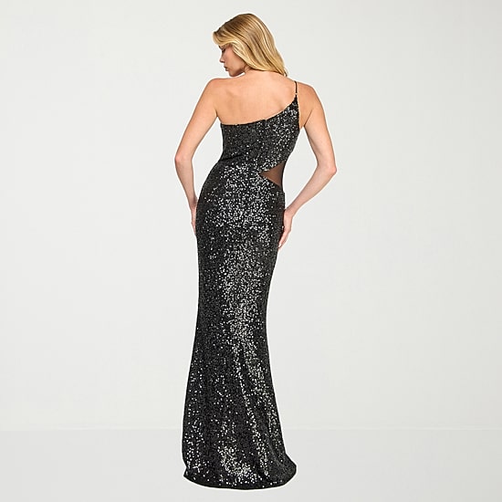 Trixxi Womens Juniors Asymmetrical Neck Sleeveless CUTOUTS Sequin Bodycon Dress