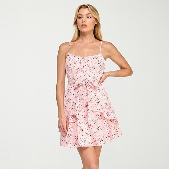 Trixxi Womens Juniors Square Neck Sleeveless Hearts Fit + Flare Dress