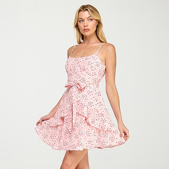 Trixxi Womens Juniors Square Neck Sleeveless Hearts Fit + Flare Dress