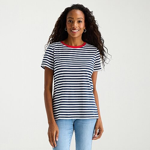 St. John's Bay Womens Tall Crew Neck Short Sleeve Regular Fit Graphic T-Shirt, Small Tall, Blue