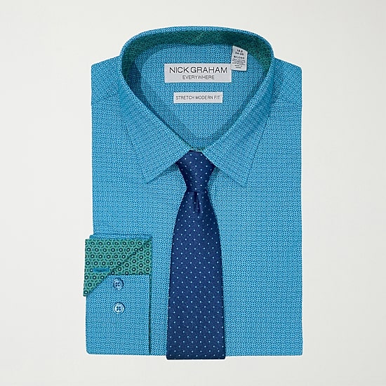 Nick Graham Mens Point Collar Long Sleeve Shirt + Tie Set