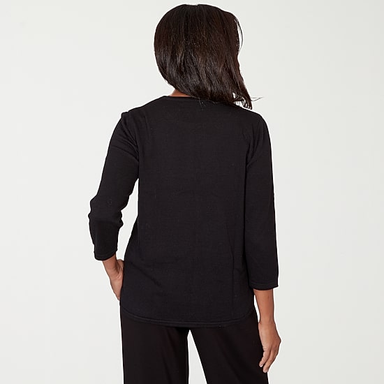 Alfred Dunner Barcelona Womens Crew Neck 3/4 Sleeve Pullover Sweater