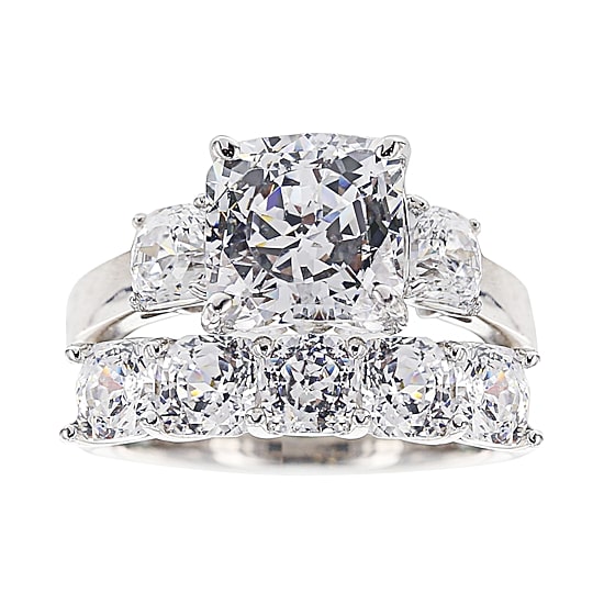 100 Facets by DiamonArt® Sterling Silver Cubic Zirconia Bridal Set