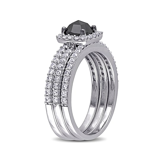 Midnight Black Diamond 1 1/2 CT.T.W. White and Color-Enhanced Black Diamond 10K White Gold Bridal Set