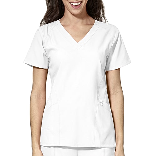 Wink W123 Stylized Womens V Neck Short Sleeve Moisture Wicking Wrinkle Resistant Quick Dry Scrub Top, Medium, White