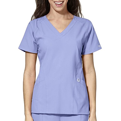 Wink W123 Stylized Womens V Neck Short Sleeve Moisture Wicking Wrinkle Resistant Quick Dry Scrub Top, Large, Blue
