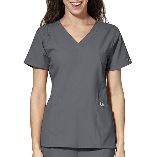 Wink W123 Stylized Womens V Neck Short Sleeve Moisture Wicking Wrinkle Resistant Quick Dry Scrub Top, Small, Gray