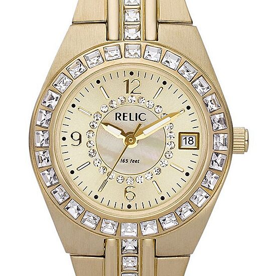 Relic By Fossil Womens Gold Tone Bracelet Watch Zr11778