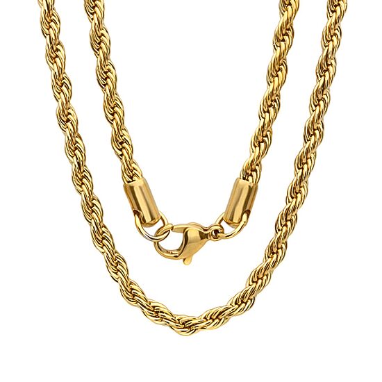 Mens 18K Gold Over Stainless Steel Hypoallergenic 30 Inch Rope Chain Necklace