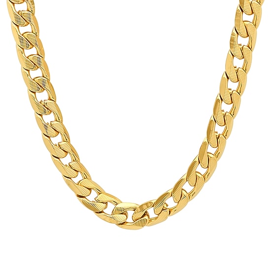 Mens 18K Gold Over Stainless Steel Hypoallergenic 24 Inch Curb Chain Necklace