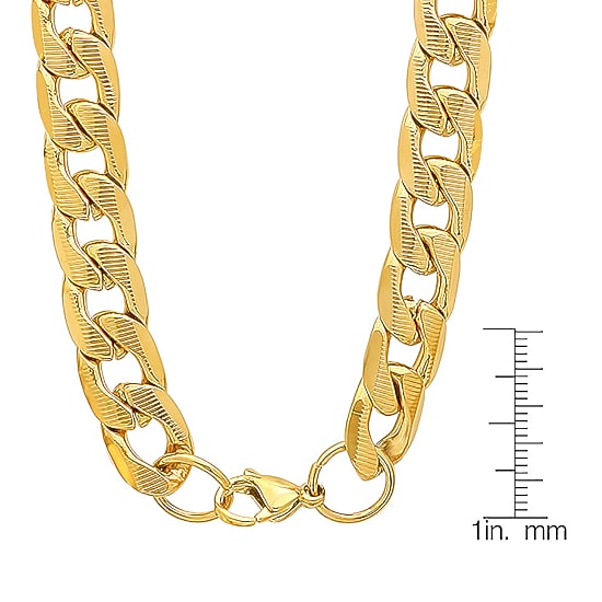 Mens 18K Gold Over Stainless Steel Hypoallergenic 24 Inch Curb Chain Necklace