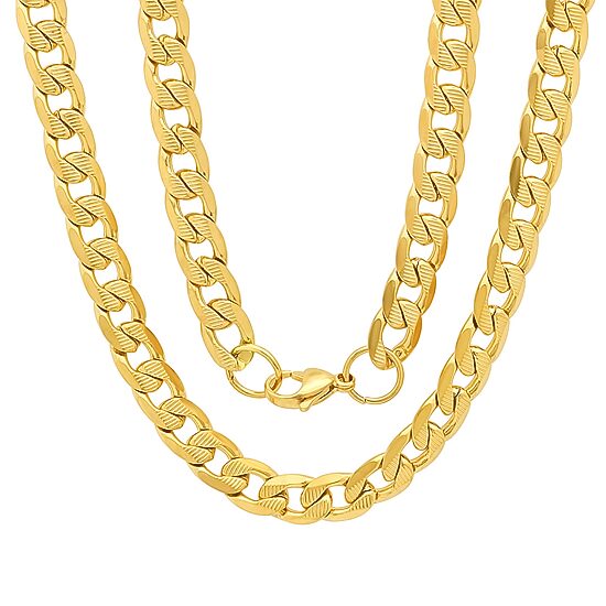 Mens 18K Gold Over Stainless Steel Hypoallergenic 24 Inch Curb Chain Necklace