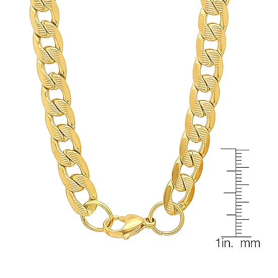 Mens 18K Gold Over Stainless Steel Hypoallergenic 24 Inch Curb Chain Necklace