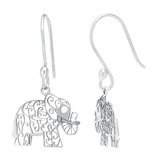 Silver Treasures Elephant Womens Sterling Silver Drop Earrings